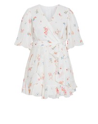 City Chic - Plus size Kandice Petal Print Mini Dress - ivory