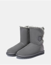 EVERAU - Australian Shepherd Ugg Short Button Sheepskin Upper UGG Boots