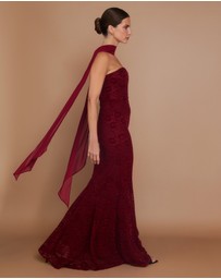 Six Stories - Velvet Lace Corset Bandeau Maxi Dress with Neck Scarf