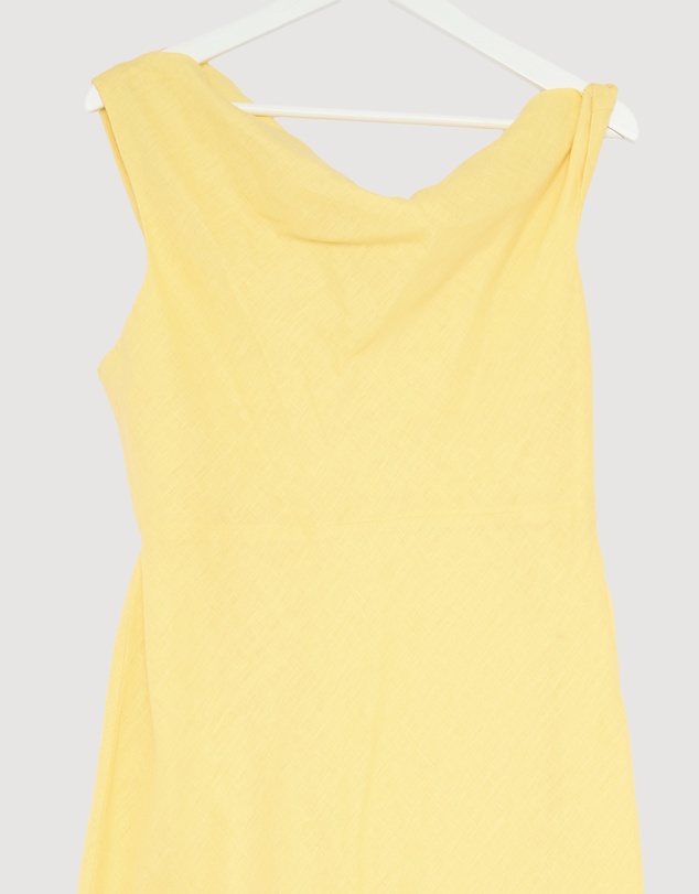 Revibe - Repaired AERE Fia Linen Draped Off Shoulder Maxi Dress - AU 16