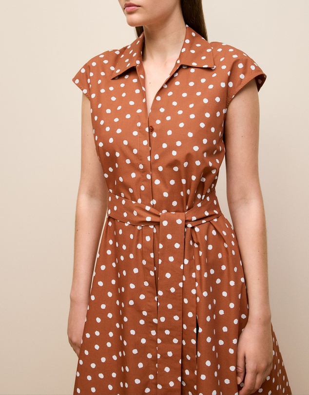 Trenery - Spot Poplin Cap Sleeve Shirt Dress in Burnt Orange