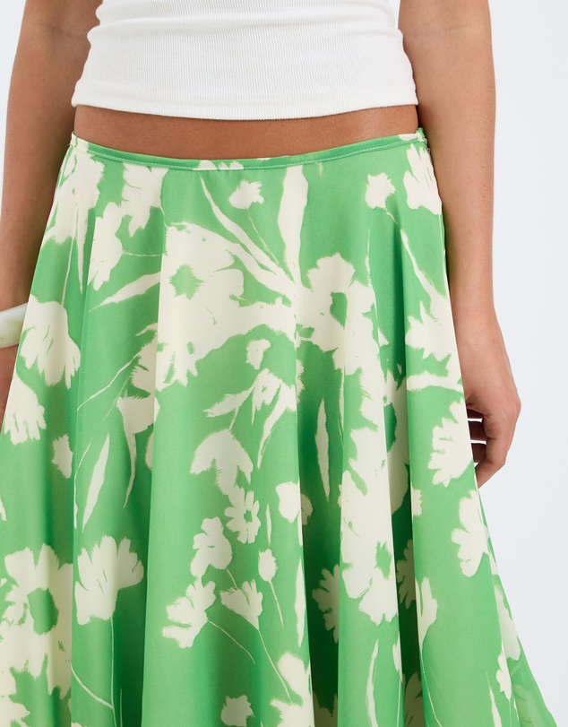 Calli - Aurora Verde Floral Print Asymmetrical Skirt