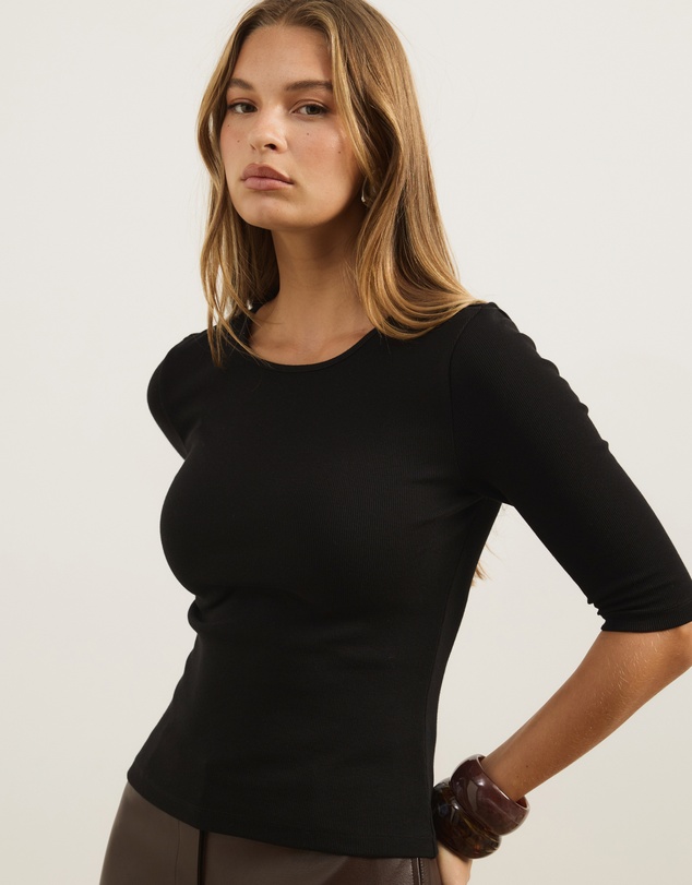 Atmos&Here - Organic Cotton Rib Quarter Sleeve Top
