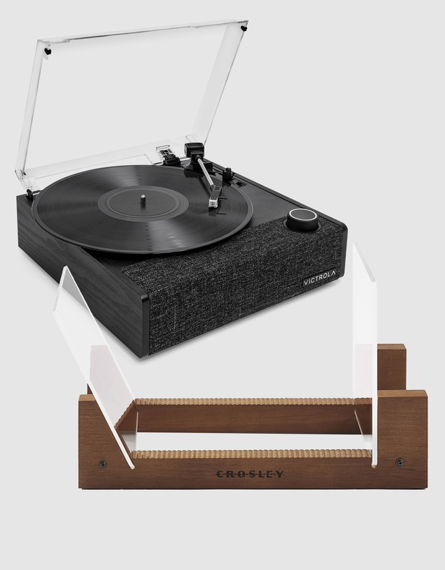 Victrola - Victrola Eastwood II Turntable - Black + Bundled Crosley Record Storage Display Stand