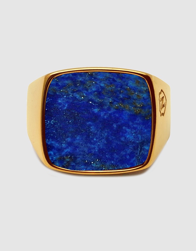 Nialaya Jewellery - Gold Signet Ring with Blue Lapis