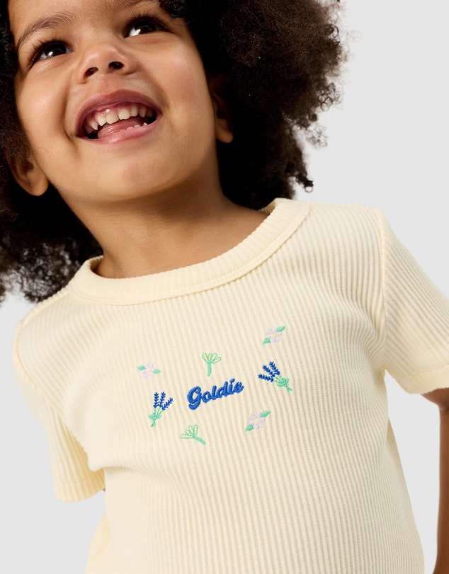 Goldie + Ace - Cotton Elastane Ribbed SS Tee with Embroidered Detail - ICONIC EXCLUSIVE - Babies-Kids