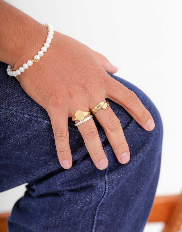 Kuzzoi - ICONIC EXCLUSIVE - Classic Band and Signet Ring Set in 925 Sterling Silver