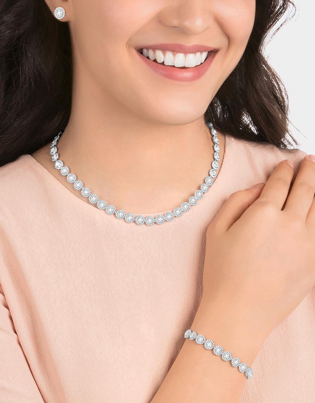 Swarovski - Una Angelic set, Round cut, White, Rhodium plated