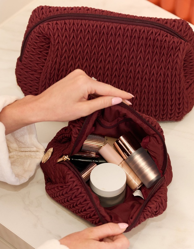 Sky Gazer - Luxe Quilted Make-Up & Toiletry Bag Set (Burgundy)