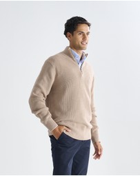 3 Wise Men - 3 Wise Men Frost Zip Neck Wool Blend Knit - Squirrel Brown
