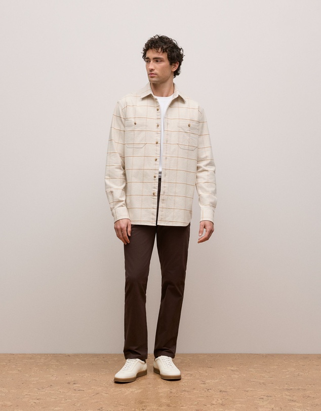 Trenery - Brushed Cotton Windowpane Overshirt in Stone