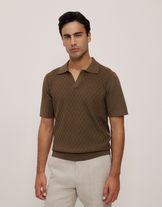 Trenery - Mercerised Diamond Knit Polo in Cocoa