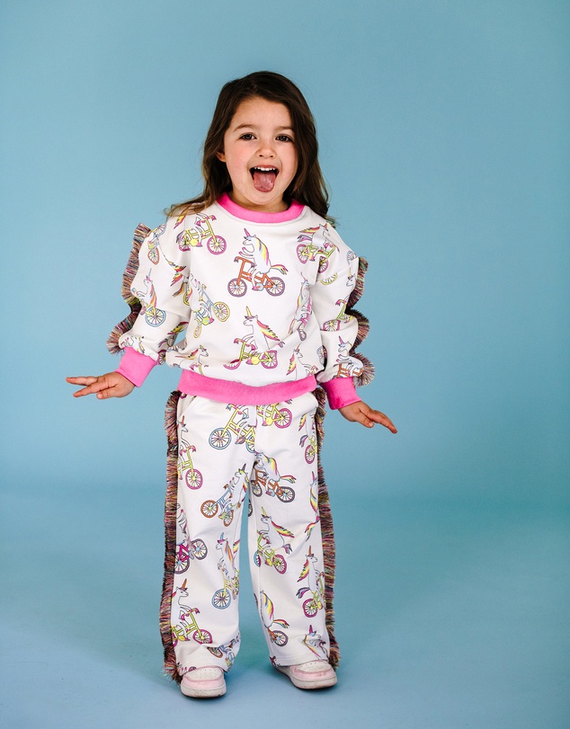 Rock Your Kid - Unicorn Bike Funky Fringe Track Pant in Cream