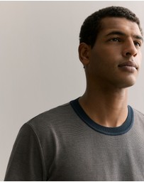 Trenery - Cotton Jacquard Contrast Collar T-shirt in Navy
