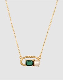 Elli Jewelry - Necklace Circle Green Quartz 925 Sterling Silver Gold Plated