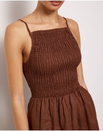 AERE - Olie Shirred Linen Midi Dress