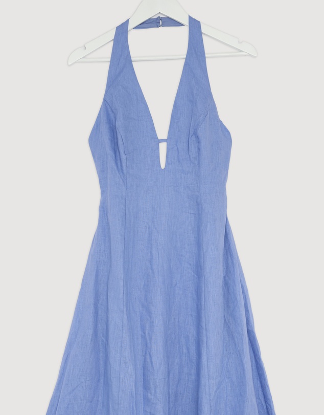 Revibe - Repaired AERE Odele Linen Halter Midi Dress - AU 10