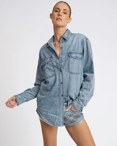 ONE TEASPOON - 25th Anniversary Limited Edition Everyday Studded Denim Shirt - Salty Dog