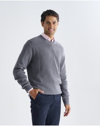 3 Wise Men - 3 Wise Men Drake Crew Neck Wool Blend Knit - Dark Grey