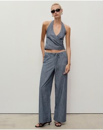 M.N.G - Striped Crossover Denim Top