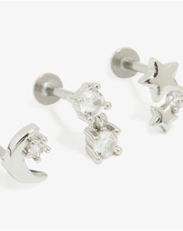 Lovisa - Surgical Steel Cubic Zirconia Mixed Threadless Flat Back Studs 3-Pack