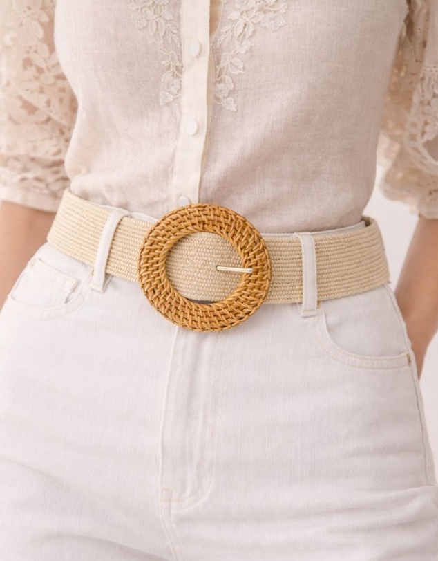 Miz Casa and Co - Cream Rattan Woven Belt
