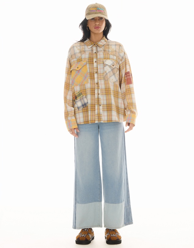 THE TALES - Patched Up Yellow Flannel Western Shirt