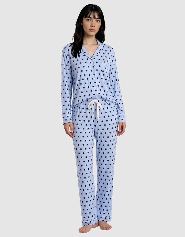 Sant And Abel - Women's Spotty Blue Bamboo Long PJ Set