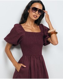 AERE - Olana Shirred Linen Midi Dress