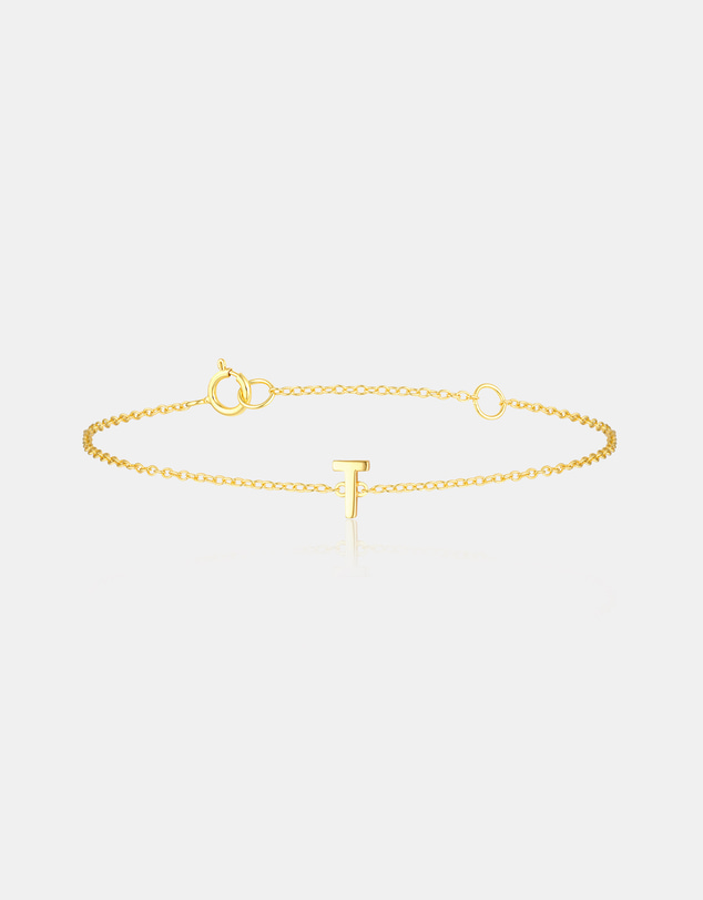 The Silver Collective - Petite A-Z Letter Bracelet Gold - T