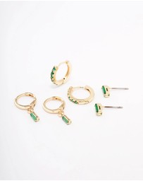 Lovisa - Gold Plated Brass Baguette Stud & Huggie Earring Pack
