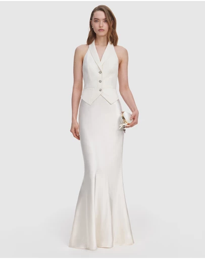 Self Portrait - Linen Satin Maxi Dress
