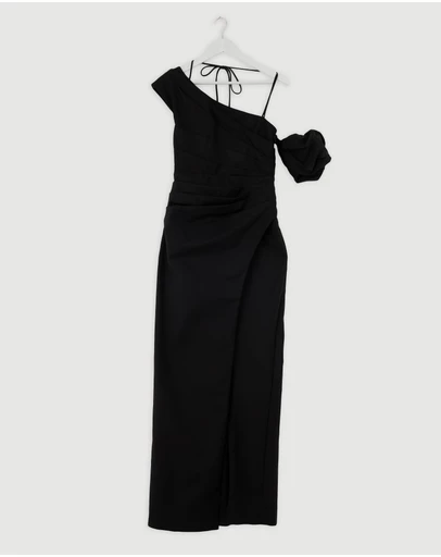 Revibe - Repaired Shona Joy Lani Asymmetrical Draped Maxi Dress - AU 10