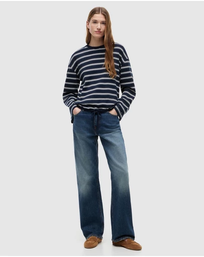 Tommy Hilfiger - Stripe Drawstring Hem Long Sleeve T-Shirt