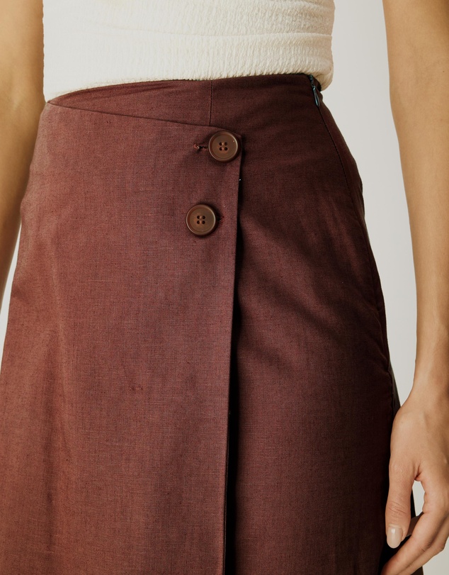 Atmos&Here - Alva Linen Blend Wrap Midi Skirt