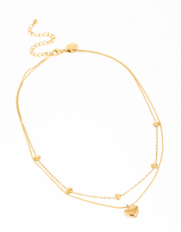 Lovisa - Waterproof Gold Plated Stainless Steel Heart Pendant Layered Necklace