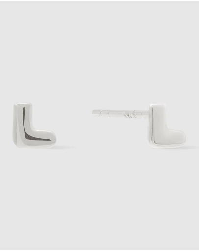 Wanderlust + Co - Alphabet Bubble Silver Stud Earrings - Letter L