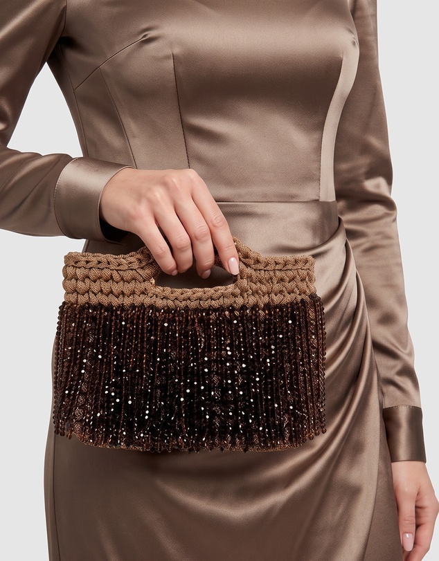 Izoa - Estelle Beaded Fringe Rose Gold Mini Bag