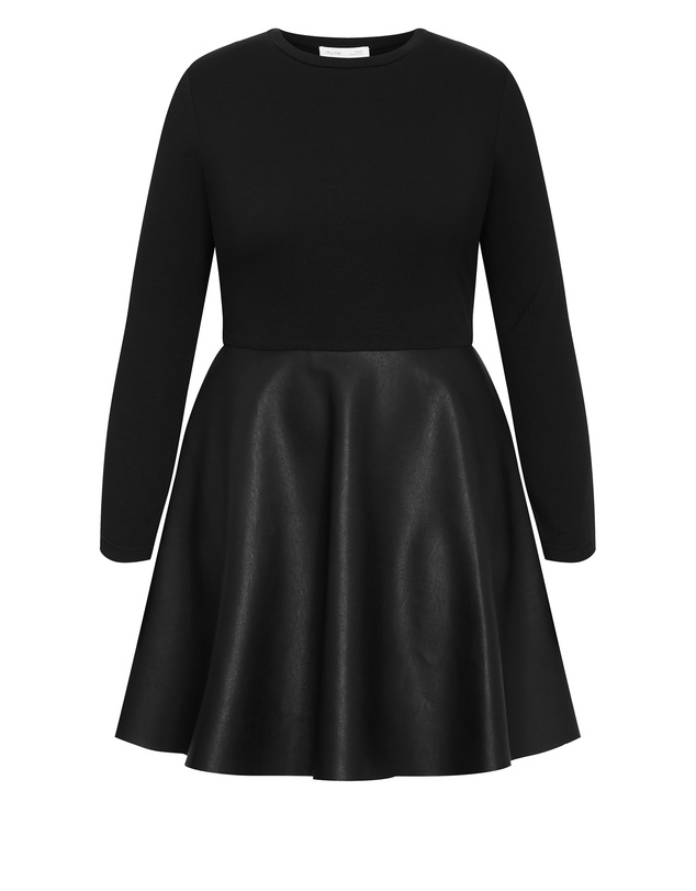 City Chic - Rosa Faux Leather Skater Dress