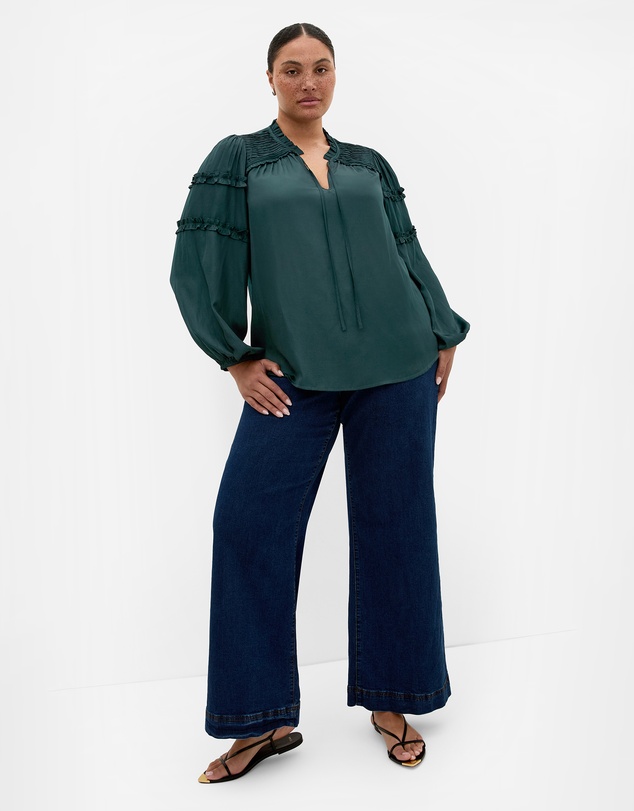 City Chic - Plus size Drama Queen Long Sleeve Shirt- emerald