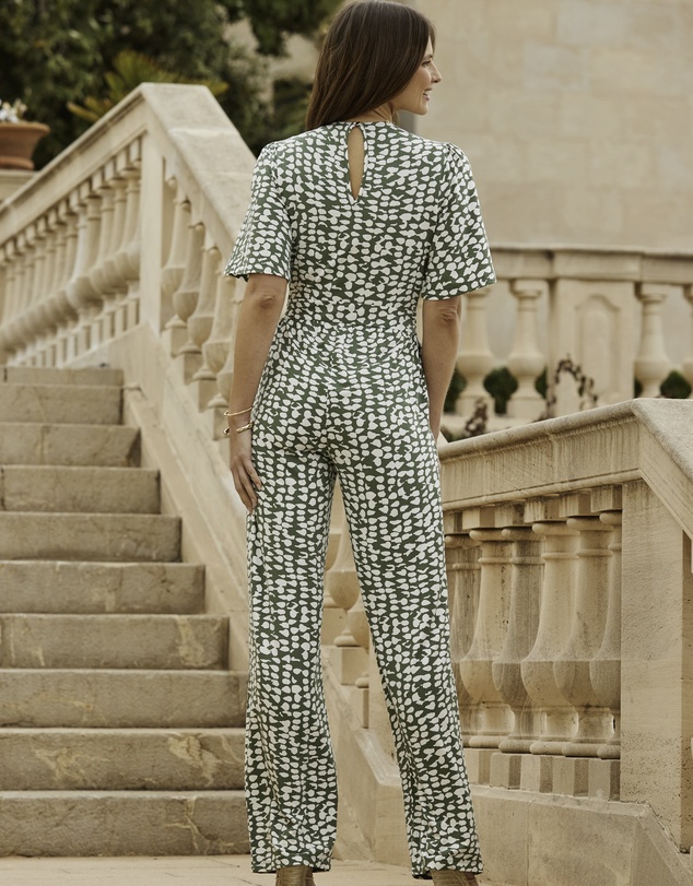 Sosandar - Geometric Spot Print Belted Jumpsuit