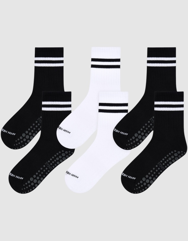 High Heel Jungle - Varsity Pilates/Yoga Grip Socks - 3 Pack