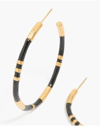 Lovisa - Waterproof Gold Plated Stainless Steel Black Enamel Striped Hoop Earrings