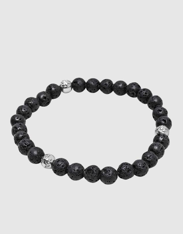 Nialaya Jewellery - 6mm Lava Stone Bracelet with Silver Balls