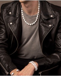 Nialaya Jewellery - Men's Beaded Choker with Baroque Pearls