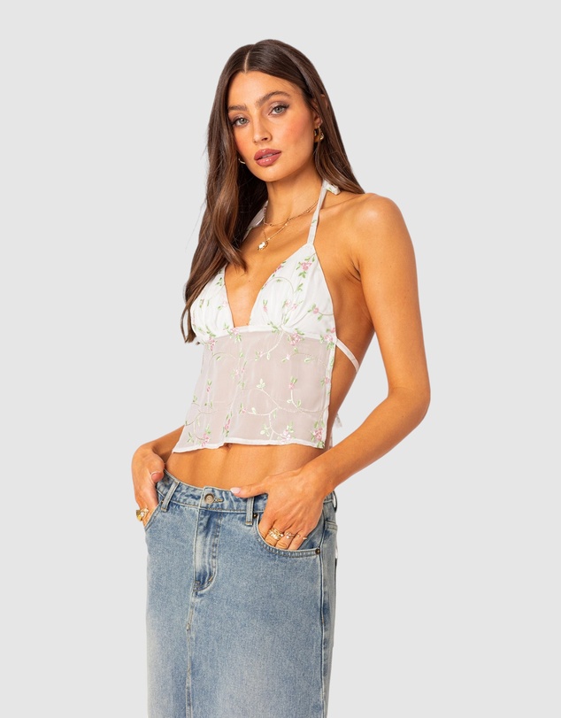 EDIKTED - Embroidered Open Back Top