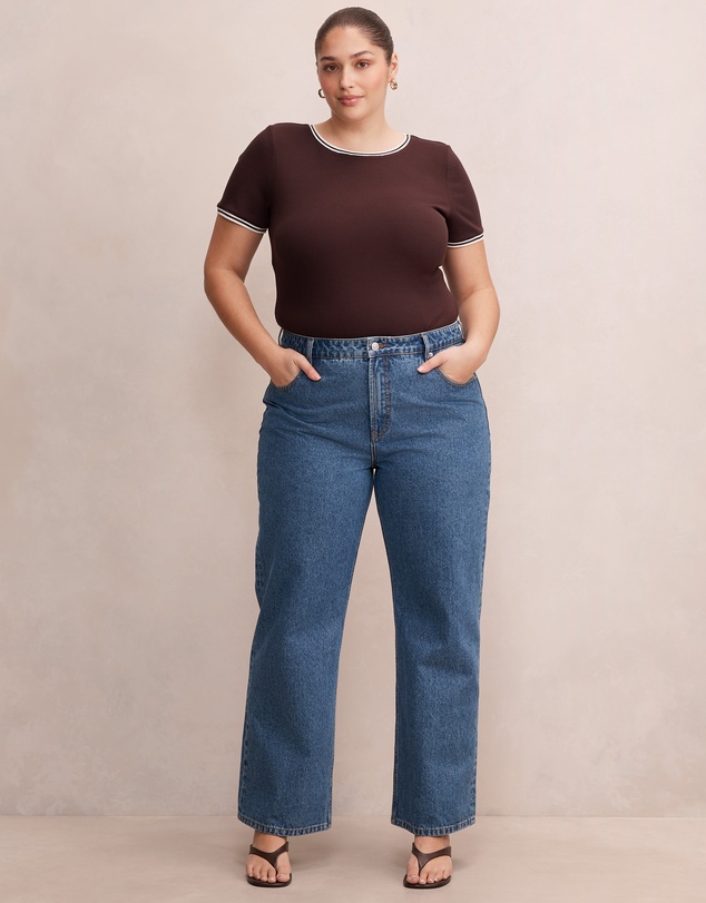 Forever New Curve - Rosie Curve Tipped Trim Short Sleeves T-shirt
