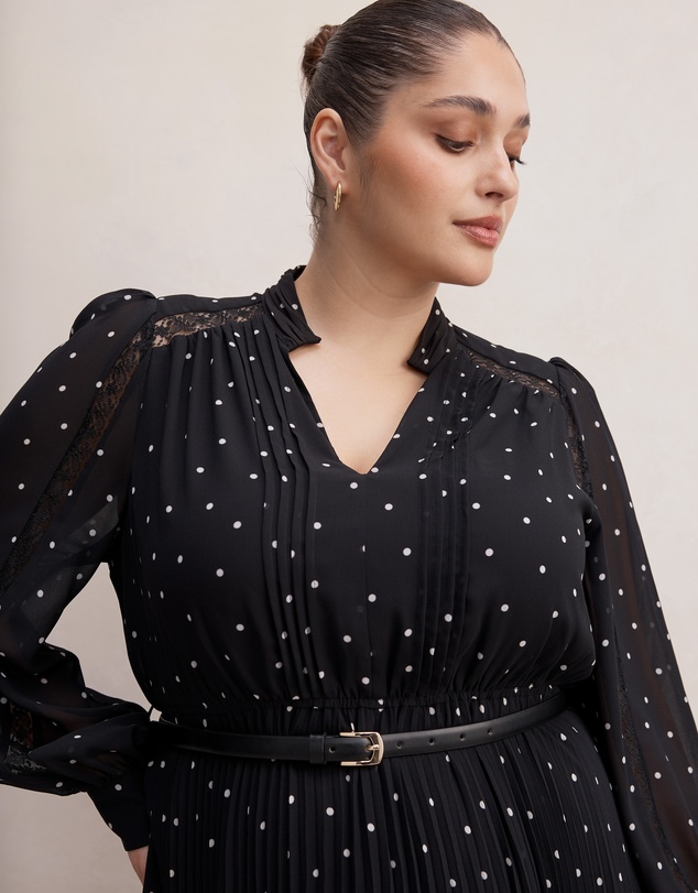 Forever New Curve - Clara Curve Pleated Lace Trim Midi Dress