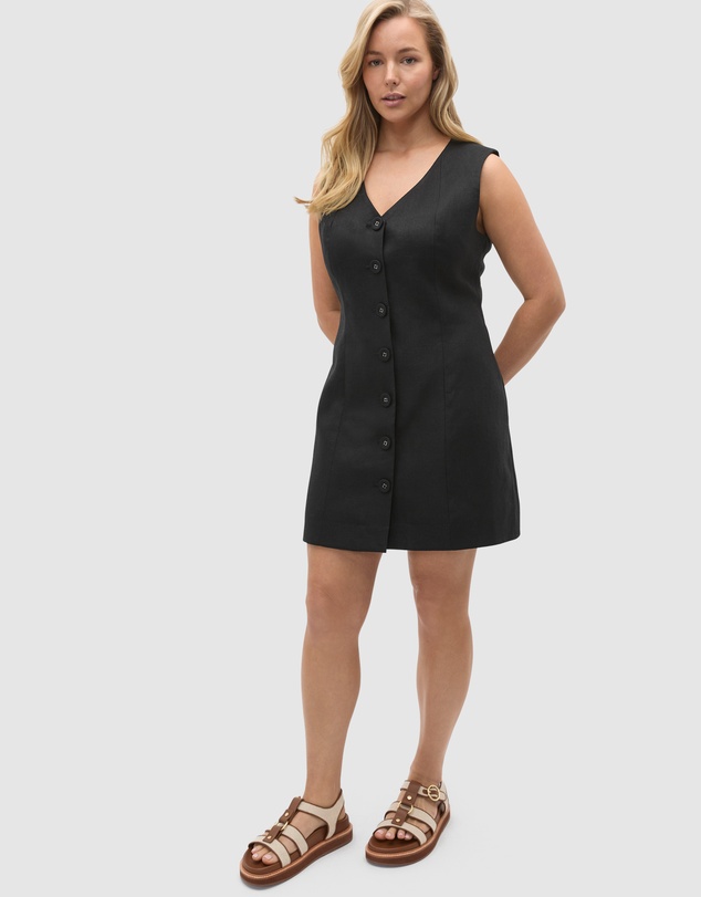 Seed Heritage - Linen V Neck Button Mini Dress