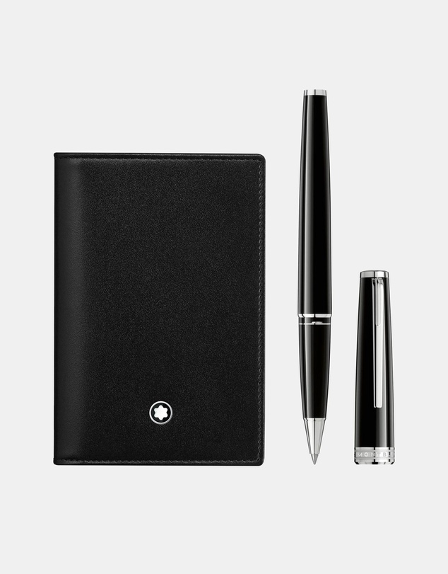 Montblanc - PIX Black Rollerball & Meisterstück Business Card Holder Set